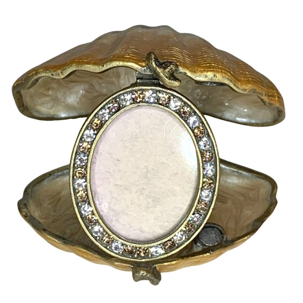 Decorative Clam Seashell Trinket Box w/ Jeweled Rhinestone-Accented Oval Frame